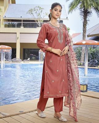 Peach color stylish partywear readymade suit 4