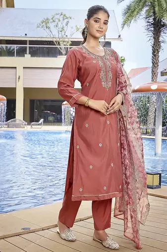 Peach color stylish partywear readymade suit