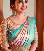 Baby pink soft silk blend banarasi jacuard work designer saree with blouse