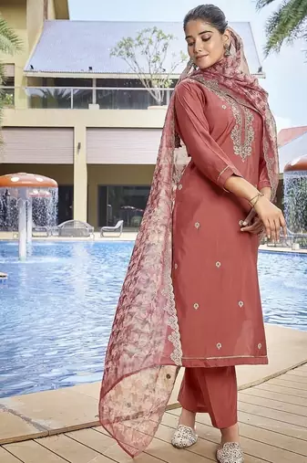 Peach color stylish partywear readymade suit