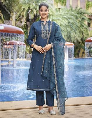 Teal color stylish partywear readymade suit 1