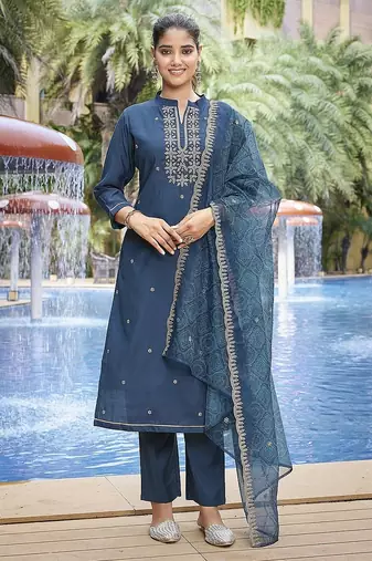 Teal color stylish partywear readymade ethnic suit