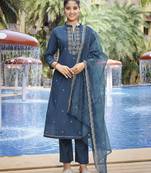 Teal color stylish partywear readymade ethnic suit