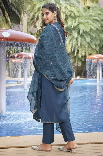 Teal color stylish partywear readymade suit
