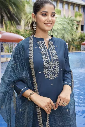 Teal color stylish partywear readymade suit