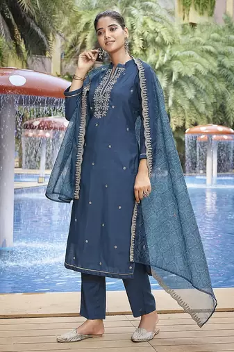 Teal color stylish partywear readymade suit