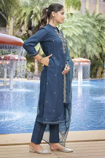 Teal color stylish partywear readymade suit