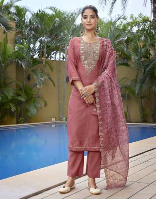 Mauve pink color stylish partywear readymade suit 1