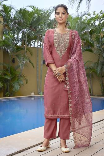 Mauve pink color stylish partywear readymade ethnic suit