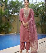 Mauve pink color stylish partywear readymade ethnic suit