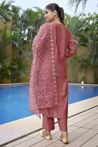 Mauve pink color stylish partywear readymade suit