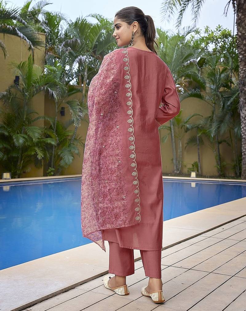 Mauve pink color stylish partywear readymade ethnic suit