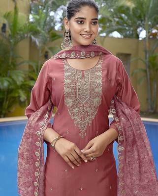 Mauve pink color stylish partywear readymade suit 3