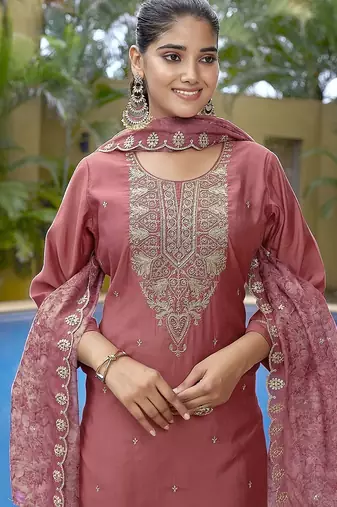 Mauve pink color stylish partywear readymade suit
