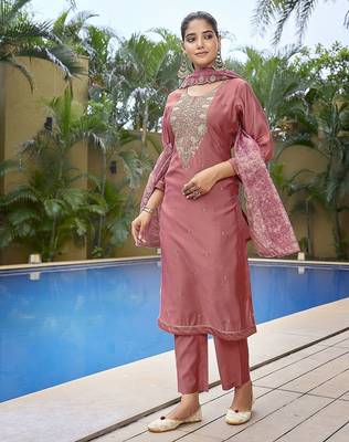 Mauve pink color stylish partywear readymade suit 4