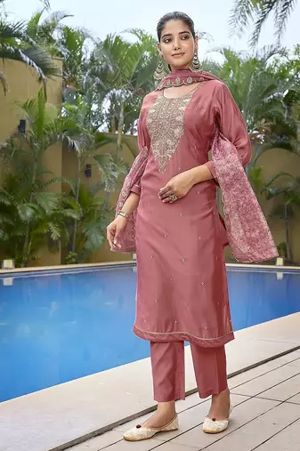 Mauve pink color stylish partywear readymade suit