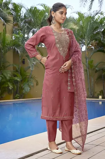 Mauve pink color stylish partywear readymade suit