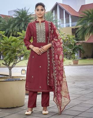 Maroon color stylish partywear readymade suit 1