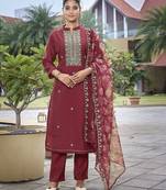 Maroon color stylish partywear readymade ethnic suit