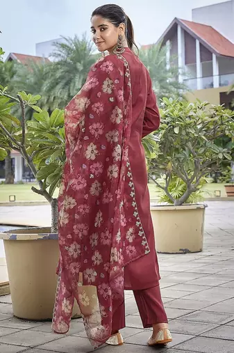 Maroon color stylish partywear readymade suit