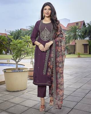 Wine color stylish partywear readymade suit 1