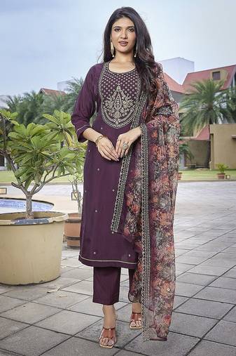 Wine color stylish partywear readymade ethnic suit