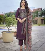 Wine color stylish partywear readymade ethnic suit