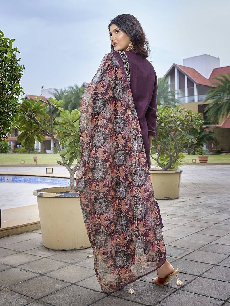 Wine color stylish partywear readymade ethnic suit