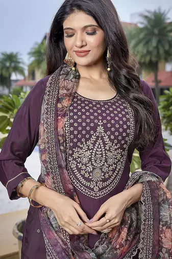 Wine color stylish partywear readymade suit