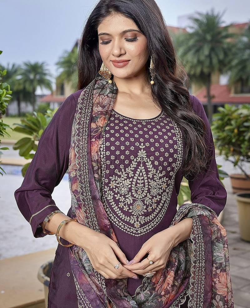 Wine color stylish partywear readymade ethnic suit