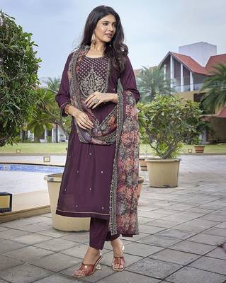 Wine color stylish partywear readymade suit 4