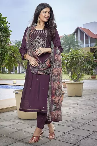 Wine color stylish partywear readymade suit