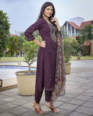 Wine color stylish partywear readymade suit 5