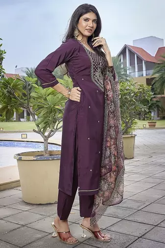 Wine color stylish partywear readymade suit