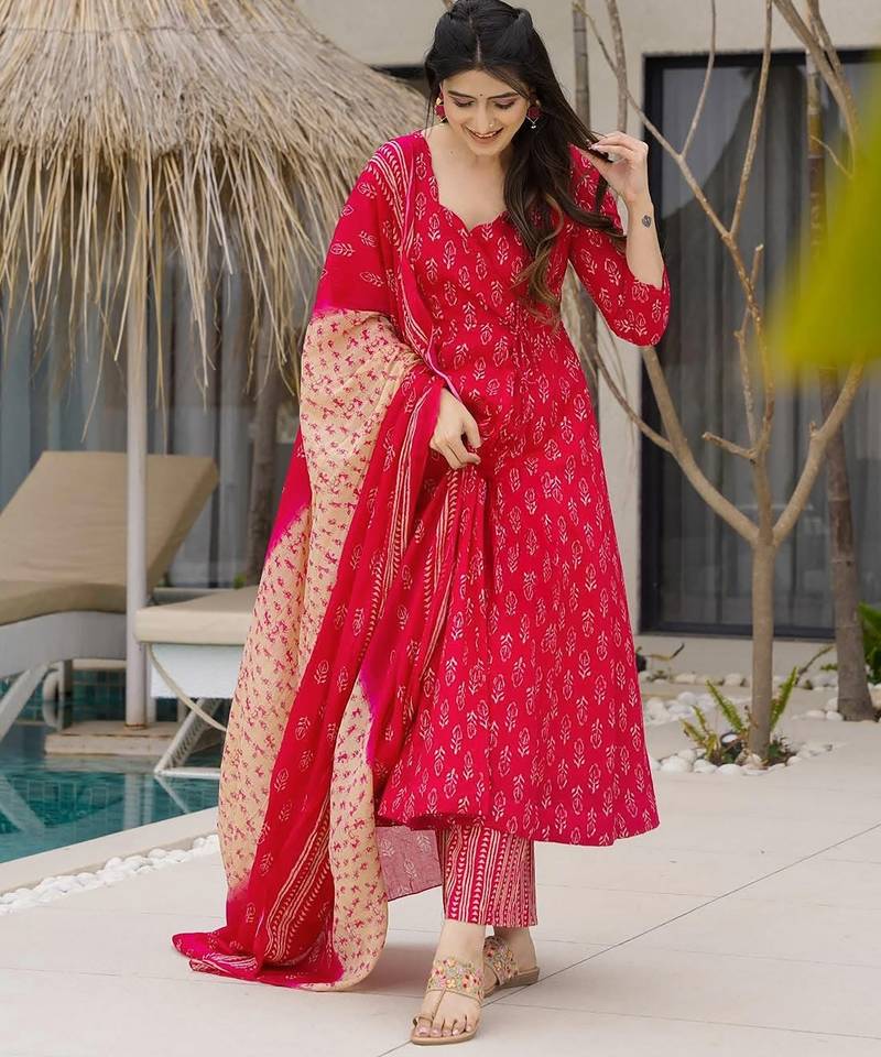 Pink color muslin fabric designer digital printed partywear attire for girl