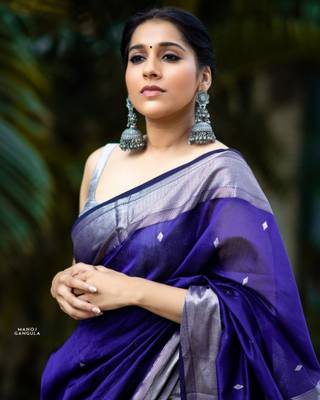 Blue silk blend banarasi jaquard designer saree with blouse 1