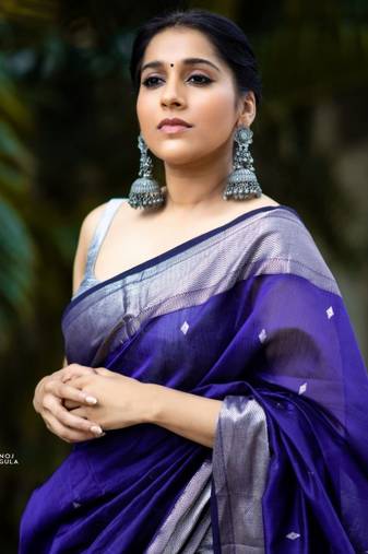 Blue soft silk blend banarasi jacuard work designer saree with blouse