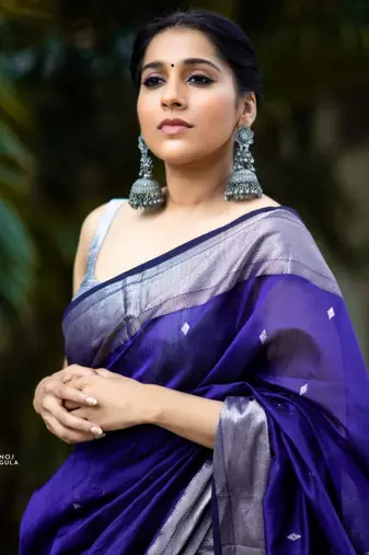 Blue soft silk blend banarasi jacuard work designer saree with blouse