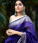 Blue soft silk blend banarasi jacuard work designer saree with blouse