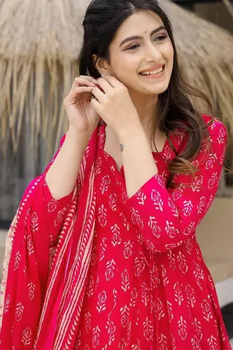 Pink color muslin digital printed partywear attire for girl