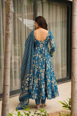 Blue color muslin digital printed partywear attire for girl 2