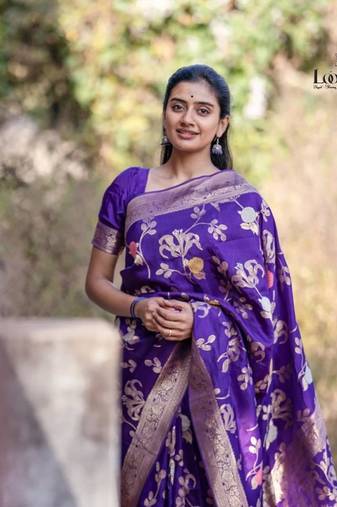 Purple soft silk blend banarasi jacuard work designer saree with blouse