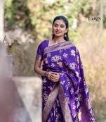 Purple soft silk blend banarasi jacuard work designer saree with blouse