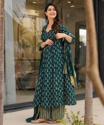 Rama color muslin digital printed partywear attire for girl 3