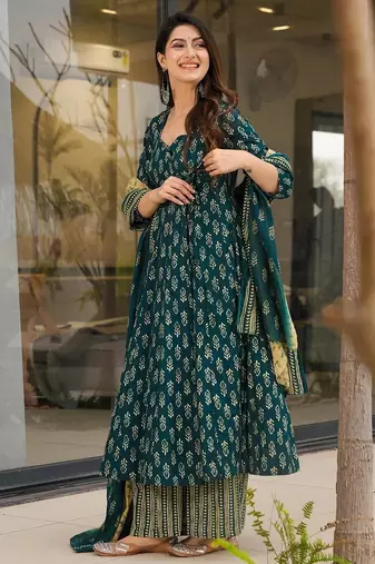 Rama color muslin digital printed partywear attire for girl