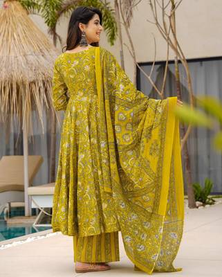 Olive color muslin digital printed partywear attire for girl 2