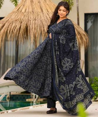 Blue color muslin digital printed partywear attire for girl 3