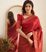 Red soft silk blend banarasi jacuard work designer saree with blouse