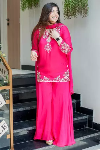 Pink color natural crepe beautiful partywear dress for girls