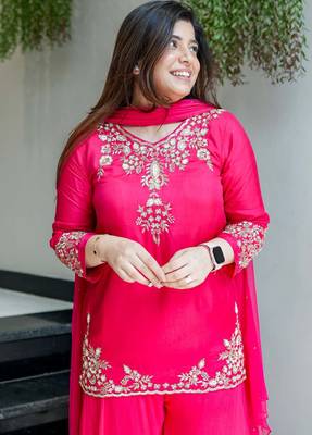 Pink color natural crepe beautiful partywear dress for girls 3
